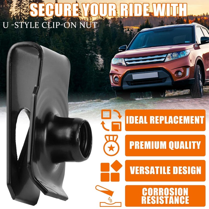 Yaocom 25 Pcs Extruded U Type Nuts Bumper Fender U Style Clip on Nut Extruded U Style Spring Nuts Black Fasteners for Automotive Metal Fender Grill Retainer Clips(1/4''-20) - Image 5